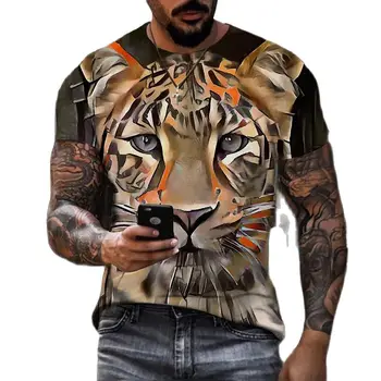 Новый летний мужской топ с 3D-принтом животного тигрового цвета, леопардовый принт, уличная забава, О-образный воротник, короткий рукав, мешковатый топ большого размера