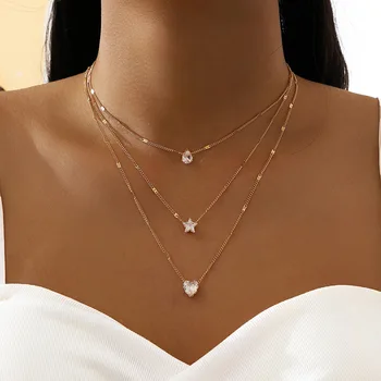 Новый модный тренд Уникальный Дизайн Изысканное Многослойное ожерелье с подвеской в виде капли любви в виде пентаграммы для женщин, подарок для вечеринки Премиум-класса