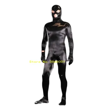 Новый мужской комбинезон из искусственной кожи акулы, сексуальный комбинезон для выхода на сцену, съемная маска и перчатки на молнии через плечо