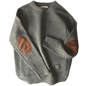 Новый мужской пуловер, свитер с модными нашивками, вязаный свитер, мужская уличная одежда в стиле Харадзюку, повседневные пуловеры с круглым вырезом, мужские Большие размеры