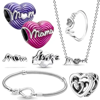 Новый набор из изысканной серии Heart из стерлингового серебра 925 пробы, Классическое ожерелье, кольцо, Модные женские украшения-шармы, подарок для вечеринки