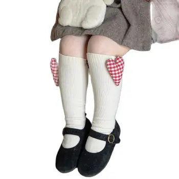 Носки для детей от 3 до 8 лет, осенние однотонные носки с двойной иглой, носки с элементами фестиваля, длинные носки-трубочки, хлопковые милые носки для девочек