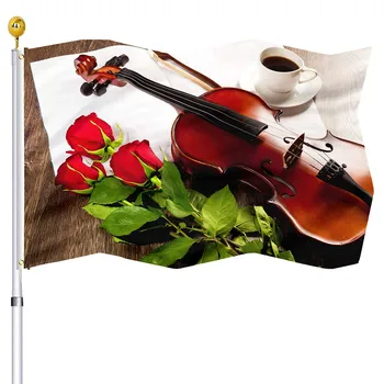 Ноты для скрипки, флаг с яркими розовыми цветами, Флаги с двойной строчкой, баннеры с латунными люверсами, украшения для дома Внутри и на открытом воздухе