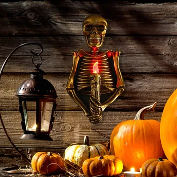 Ночные огни с черепом и скелетом на Хэллоуин, Настенные светильники ужасов, Пламенные лампы для домашнего бара, украшения для вечеринок.