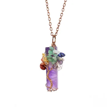 Обмотка медной проволокой FYJS Подвеска с аметистами неправильной формы со множеством цветов Ожерелье из мелких камней Украшения для исцеления Чакры