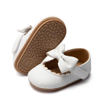 Обувь из искусственной кожи для новорожденных девочек, резиновая подошва, нескользящий узел-бабочка, детская кроватка, Первые ходунки, Обувь для малышей