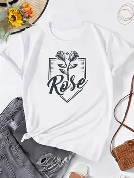 Одежда с коротким рукавом, летний топ с принтом, модная футболка в стиле цветочных букв, милая графическая футболка, женская одежда, футболка