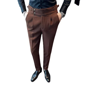 Однотонный мужской костюм с вафельными брюками Модный дизайн Мужские деловые брюки для банкета и свадебной вечеринки