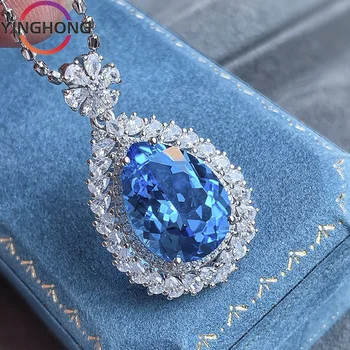 Ожерелье из стерлингового серебра QueXiang S925 с топазом цвета морской волны, Женские ювелирные изделия, Мода, роскошь, Изысканный подарок на годовщину свадьбы