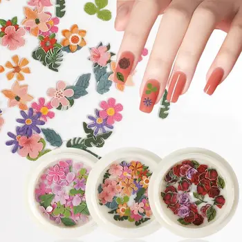 Около 50шт, 8 цветов, 3D-дизайн ногтей, древесная масса, наклейки с розами, смешанные украшения для ногтей, имитирующие цветочные наклейки