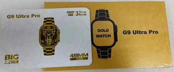 Оригинальные Смарт-часы G9 Ultra Pro Gold Серии 9 NFC Bluetooth Call Беспроводная Зарядка Из Нержавеющей Стали с 3 Ремешками Мужские Умные Часы Женские