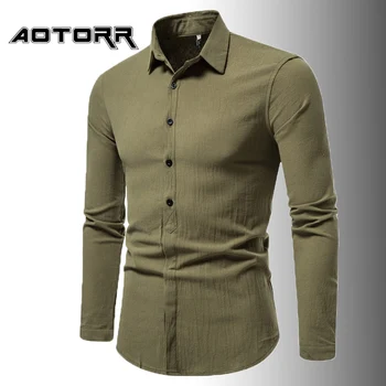 Осенняя мужская хлопковая однотонная рубашка, деловая приталенная блузка, топы, мужские повседневные рубашки с лацканами и длинным рукавом, одежда на пуговицах S-5XL
