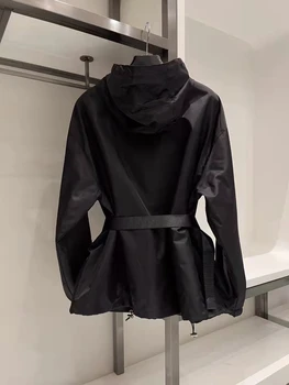 Осенью 2023 года Новое мужское и женское двойное нейлоновое черное пальто с капюшоном для похудения, Ветрозащитная водонепроницаемая куртка D024