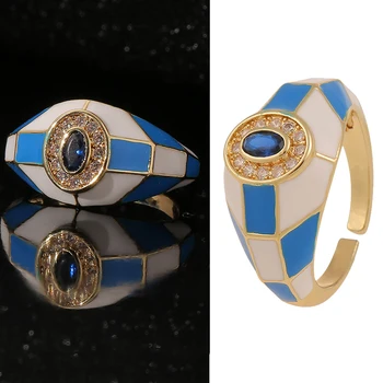 Открытые кольца с геометрической эмалью, Изысканное кольцо с фианитом, регулируемое кольцо на палец для женщин, ювелирные изделия для дружбы, подарки