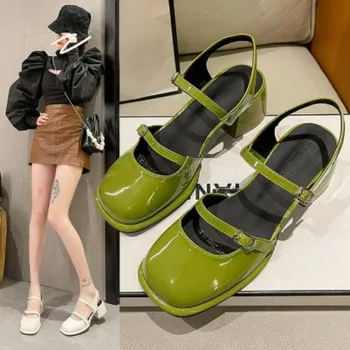 Офисные Женские босоножки, Новые женские весенние повседневные Элегантные однотонные туфли, нескользящая женская обувь в корейском стиле на среднем каблуке, шикарный дизайн