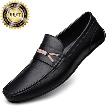 Официальная Кожаная Мужская Обувь Модные Мокасины Итальянские Дышащие Мужские Для Вождения Черного Цвета Из Натуральной Кожи Повседневные