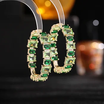 Очаровательные женские модные серьги-кольца из желтого золота, свадебные серьги, милые зеленые серьги с кристаллами для женщин