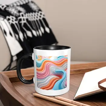 Пастельные абстрактные кофейные кружки с завитушками Лето Для обеденного стола Керамическая кружка Гладкий корпус чашки