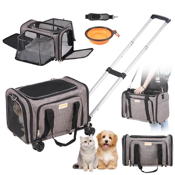 Переноска для домашних кошек VEVOR Дышащий рюкзак для переноски собак с телескопической ручкой колесами и плечевым ремнем для путешествий