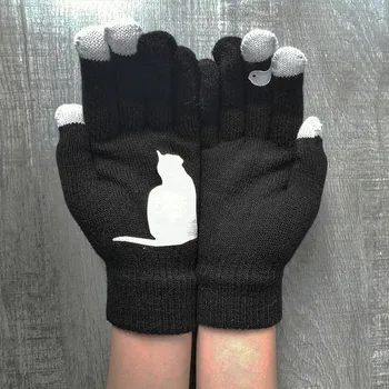 Перчатки с принтом Теплые Перчатки Зимние И уличные Bones Женские Собачьи Осенние Шерстяные перчатки Перчатки Варежки