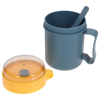 Пластиковые колбы, портативная суповая чашка, микроволновая печь, Суповая чашка для завтрака со складной ложкой для домашнего завтрака (синий)