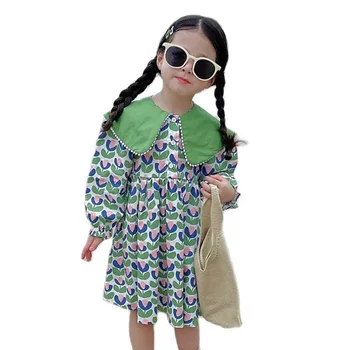 Платье для девочек, платья с цветочным рисунком для девочек, весенне-осенние детские праздничные платья, костюмы для девочек в повседневном стиле, детские костюмы
