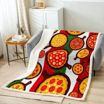 Плед для пиццы, одеяла американского вкусного фастфуда, тематические одеяла, красные, Зеленые, Белые, в полоску из дерева, Флисовое одеяло для мальчиков