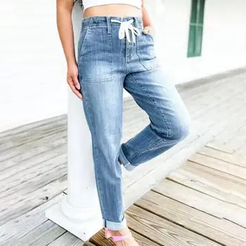 Повседневные брюки для бега трусцой 2023, эластичные Сексуальные узкие джинсы-карандаш Для женщин, леггинсы, джинсы, Женские джинсовые брюки с высокой талией и завязками на шнурках