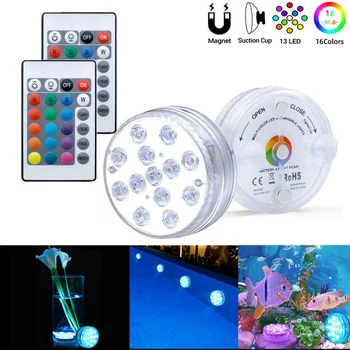 Погружной светильник с магнитной присоской 13 светодиодов, водонепроницаемые подводные фонари, пульт дистанционного управления RGB для вечеринки Hmoe, Аквариум, бассейн, ванна, ваза, декор
