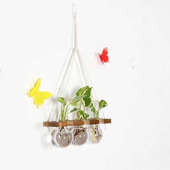 Подвесная Гидропонная ваза, Настенная станция для размножения растений, ваза с 3/6 лампочками, 1/2-Ярусная Деревянная подставка, набор для террариума для растений