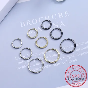 Подлинное 100% Серебро 925 пробы, минималистичная глянцевая круглая пряжка для ушей для женщин, креативные серьги 