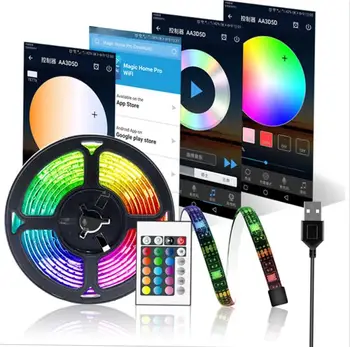 Подсветка светодиодных лент Wi-Fi TV, комплект водонепроницаемых USB-лент RGB, 5050 разноцветных ленточных ламп, управляемых приложением, Работают с Alexa