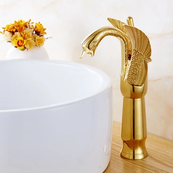 Позолоченный смеситель для ванной комнаты, роскошный золотой кран в форме лебедя, кран с двойной ручкой, установленный на бортике, из твердой латуни