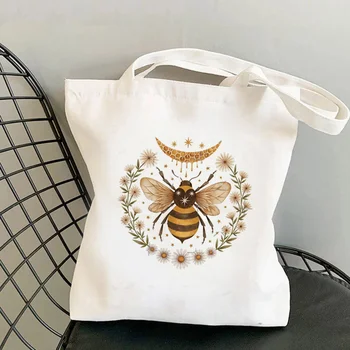 Покупательница с мультяшными рисунками Honey Moon Bee, сумка-тоут, женская сумка для покупок в стиле Харадзюку, женская сумка для покупок на плечо, женская холщовая сумка
