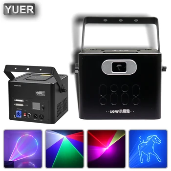 Полноцветный лазерный проектор YUER мощностью 10 Вт RGB с анимационным эффектом сканирования луча лазерного луча для DJ Disco сцены вечеринки танцпола