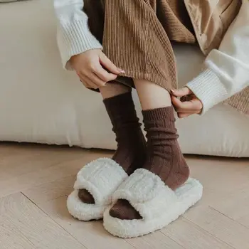 Полосатые кашемирово-шерстяные носки, повседневные японские однотонные термоноски, теплые полосатые носки для экипажа в стиле харадзюку