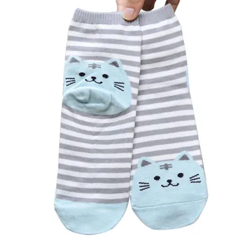 Полосатые носки с рисунком 3D животных, женские хлопчатобумажные носки с кошачьими следами, женские походные носки, носки с медными нитями