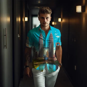 Популярный модный мужской повседневный топ, новая рубашка с 3D-принтом, летняя уличная мужская рубашка оверсайз