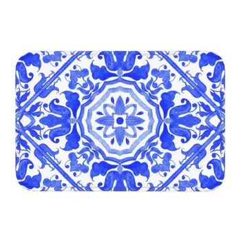 Португальская плитка Azulejo Коврик для входной двери Наружный Водонепроницаемый Синий коврик из Дельфтского фарфора Коврик для входа в сад, Гараж, ковер
