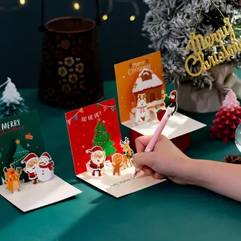 Праздничная Рождественская открытка Веселые Рождественские поздравительные открытки Праздничный дизайн Санта-Клауса, снеговика, лося для праздничных торжеств, Лося