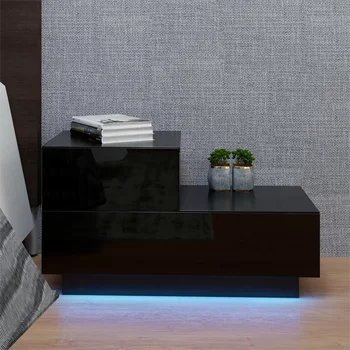 Прикроватная тумбочка с 2 выдвижными ящиками и RGB светодиодной подсветкой для спальни, черный