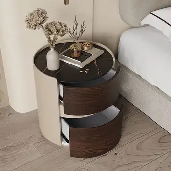 Прикроватная тумбочка с итальянской посудой для дома, зарядки в спальне, круглая кожаная прикроватная тумбочка Mueblesa, мебель для квартиры.