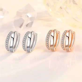 Простые серьги-кольца с геометрическим рисунком микро-паве из циркона для женщин, Серебряные серьги-обнимашки со стразами, свадебные подвески