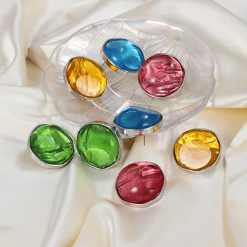 Разноцветные Круглые серьги-гвоздики с кристаллами из смолы ярких цветов для женщин и девочек, повседневные украшения