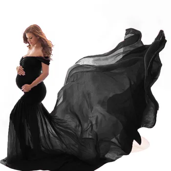 Реквизит для фотосъемки беременных Длинные платья с оборками, Макси Платье для беременных для женщин, Фотосессии, Шифоновый Женский халат для беременных