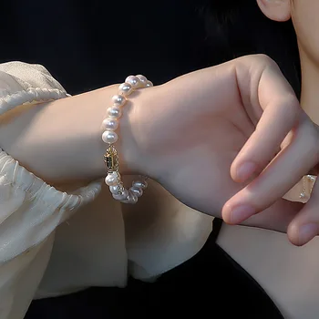 Ретро геометрический браслет из пресноводного жемчуга неправильной формы, модные браслеты Дворцового качества, а браслет