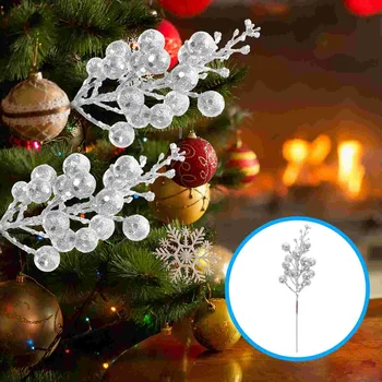Рождественская имитация ягод, Венок из искусственных ягод, поддельный декор дерева с блестками, украшение ветвей стебля Розовым Золотом