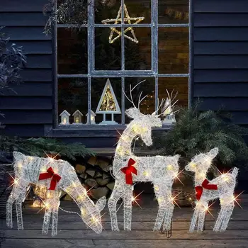 Рождественский олень с подсветкой из блестящего золота, семейство светодиодных оленей с батарейным питанием, Рождественское украшение для дома, лужайки, двора, сада