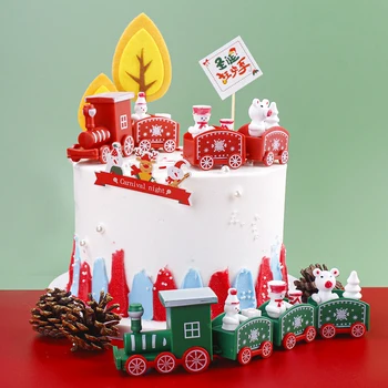 Рождественский пластиковый поезд, украшение для многоразового использования, Украшение для выпечки торта, Веселая Рождественская вечеринка, Реквизит для фотосессии, Принадлежности для украшения торта
