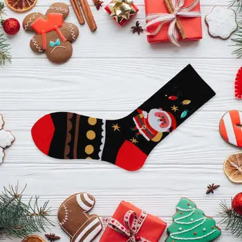 Рождественский подарочный чулок, рождественские носки с красочным принтом, мягкие теплые противоскользящие подарки Унисекс в средней части тубы с рисунком Санта-Снеговика 2